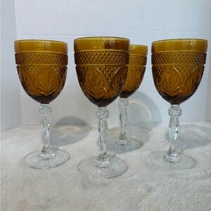 Set of 4~ Vintage inspired Cristal D’Arques Durand amber glass water goblets